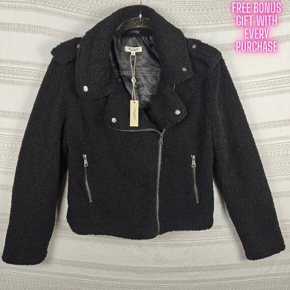 Max Studio Black Fuzzy Zip Jacket with Pockets Size M NWT - Picture 1 of 9